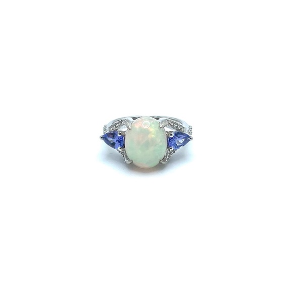 Natural Ethiopian Opal & Tanzanite Sterling Silver Ring | Size 6 - Picture 1 of 5